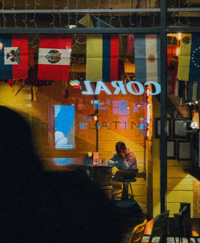 Cafe photographed at night