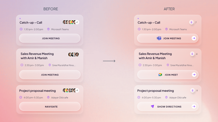 Before and after meeting card design comparison