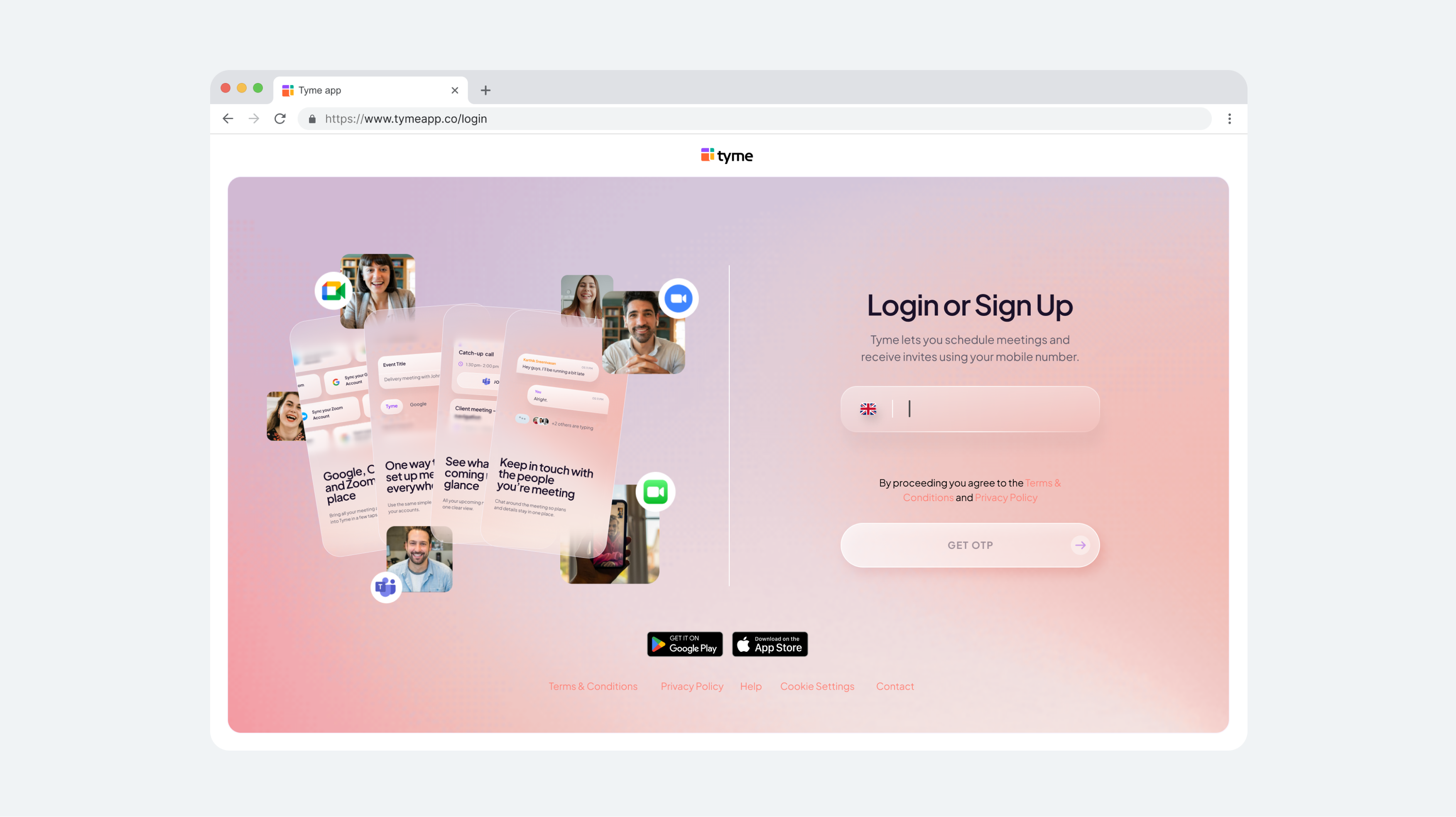 Tyme desktop login and sign up view
