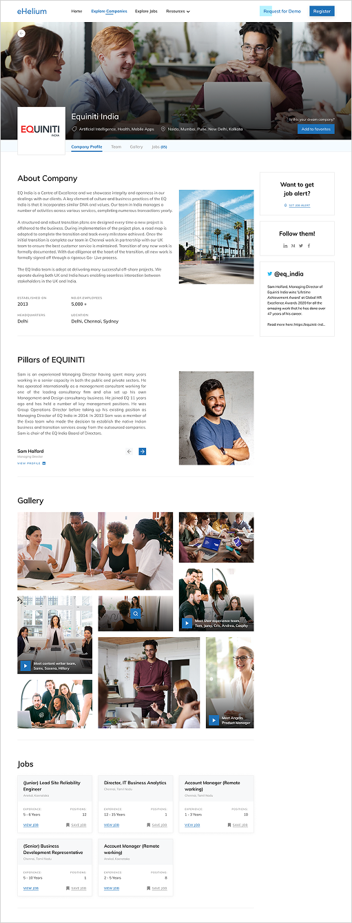eHelium company profile desktop screen