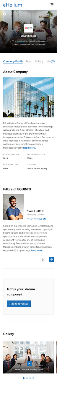 eHelium company profile mobile screen