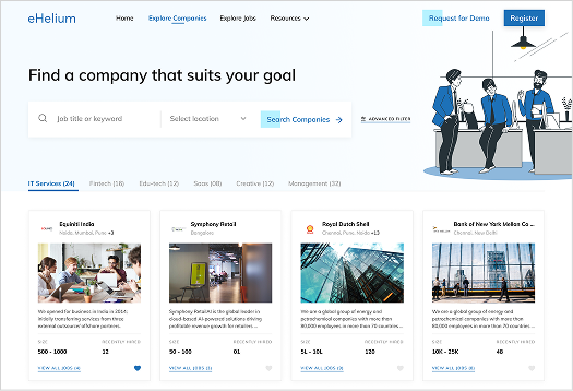 eHelium explore companies desktop screen