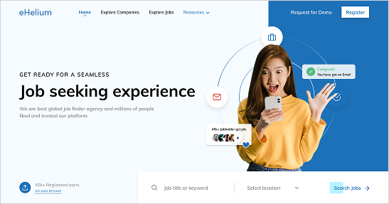 eHelium landing page desktop design